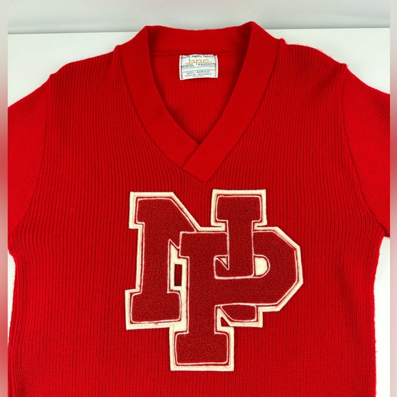 Vintage 60s Sweater Red V-Neck Varsity Letter “NP” Bristol Size Unknown (Small?) - Picture 1 of 9